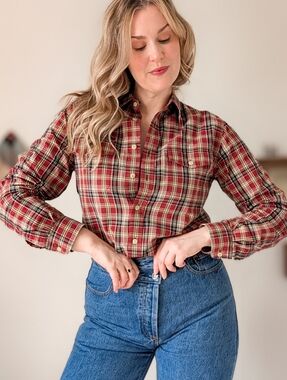 Vintage Ralph Lauren Plaid 90s Cotton Button Down Blouse